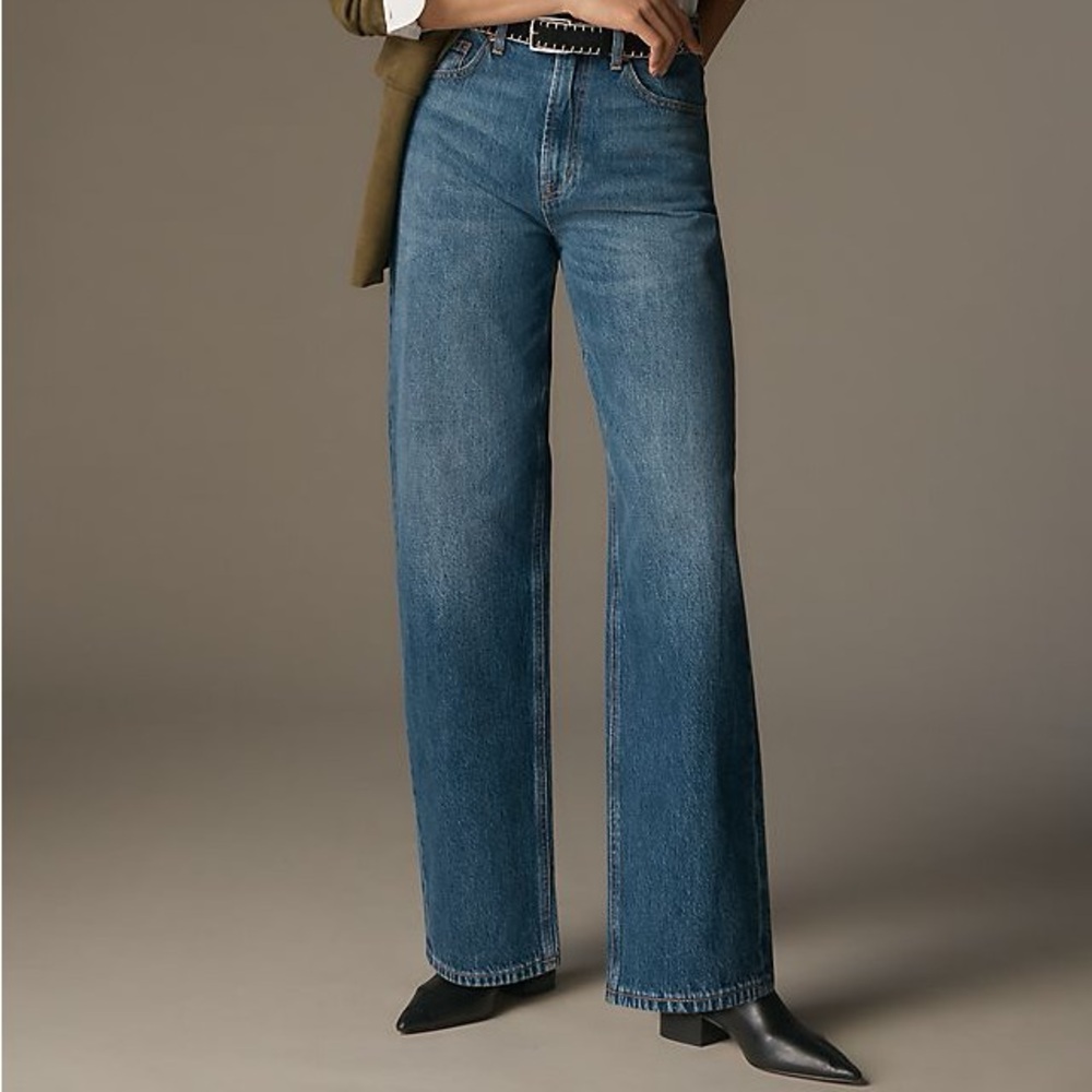 pistola High-Rise Wide-Leg Jeans in Medium Blue Denim